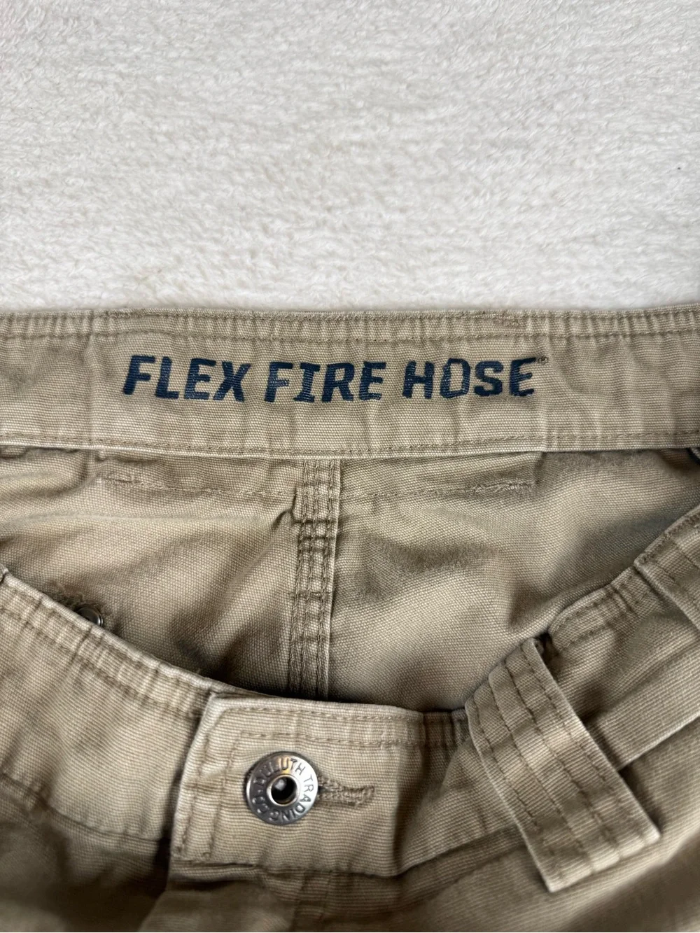 Duluth Trading Co Beige Flex Fire Hose Cargo Utility Pants Size 34x34 Trim Fit